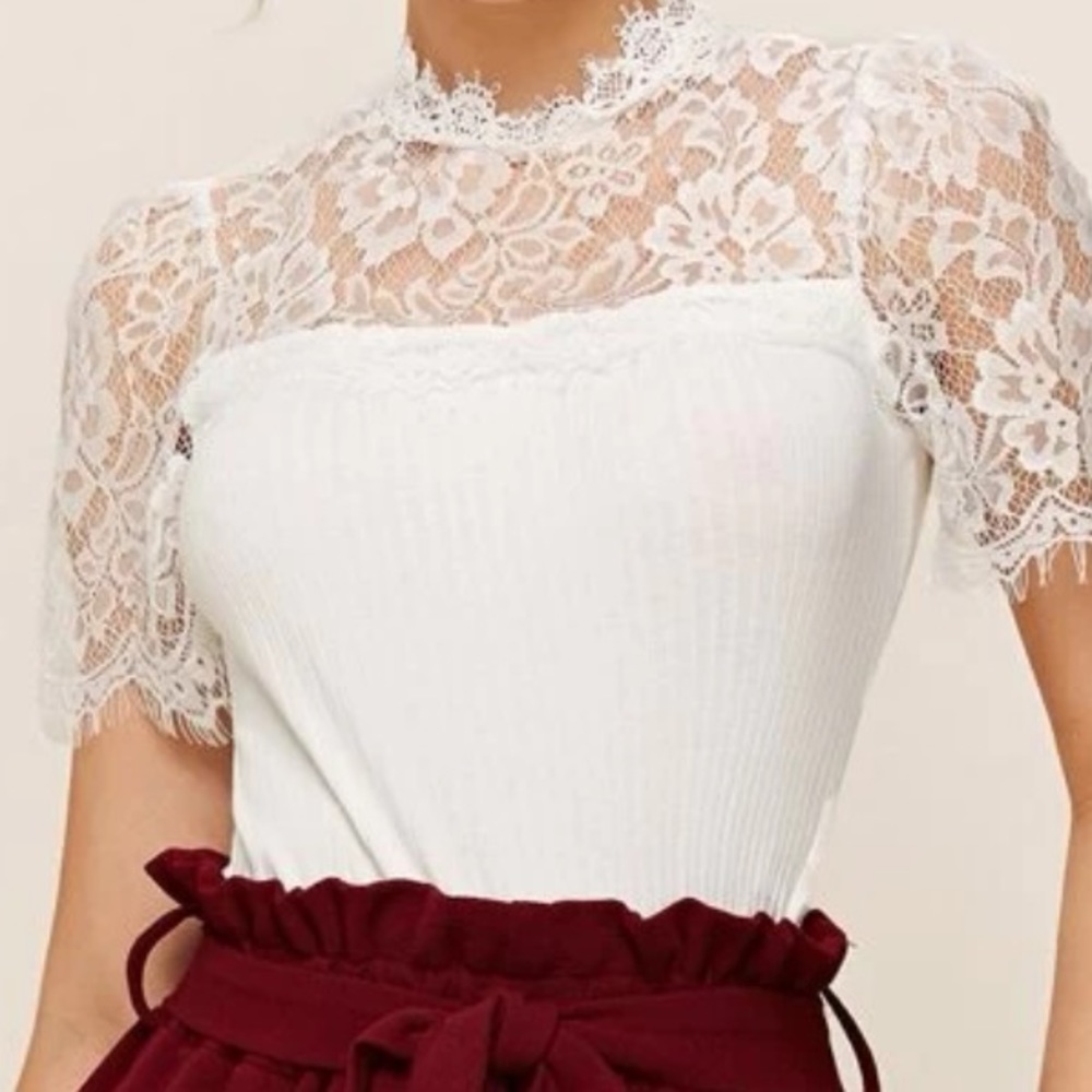 Boho white lace detail blouse